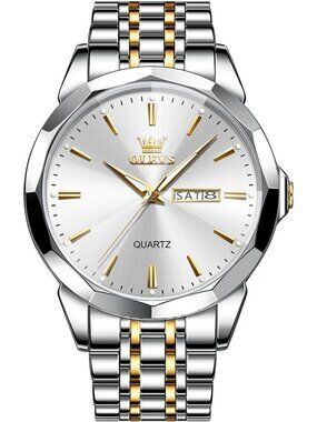 Men Silver Diamond Analog Quartz Stainless Waterproof Luminous Classic Watch